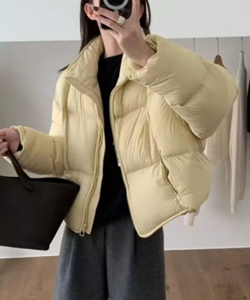 Lace Ladies(レースレディース)の「パイピング ナイロン ショート ダウン ジャケット(ダウンジャケット/コート・レディース・イエロー/ブラック/ピンク/アイボリー・FREE)」の12枚目の写真