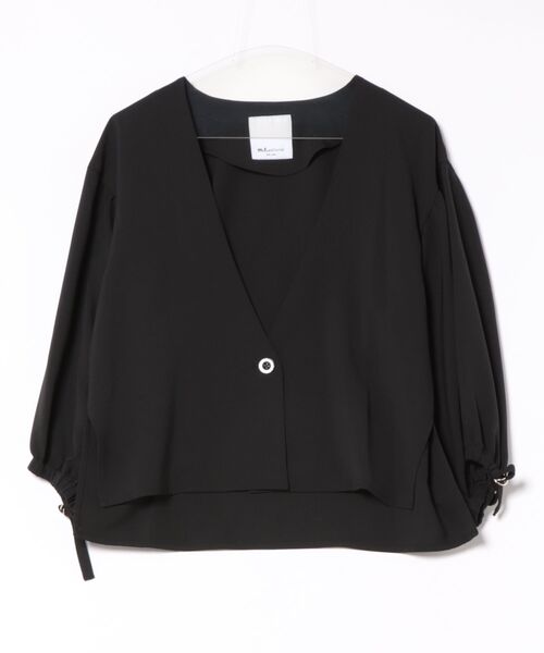 m.f.editorial（エムエフエディトリアル）の「【ストレッチ UVカット イージーケア】m.f.エディトリアル レディース ドライタッチ カルゼ シャツ アウター (セットアップ可能)（ノーカラージャケット・レディース・ベージュ/ブラック・MEDIUM/LARGE）」の5枚目の写真