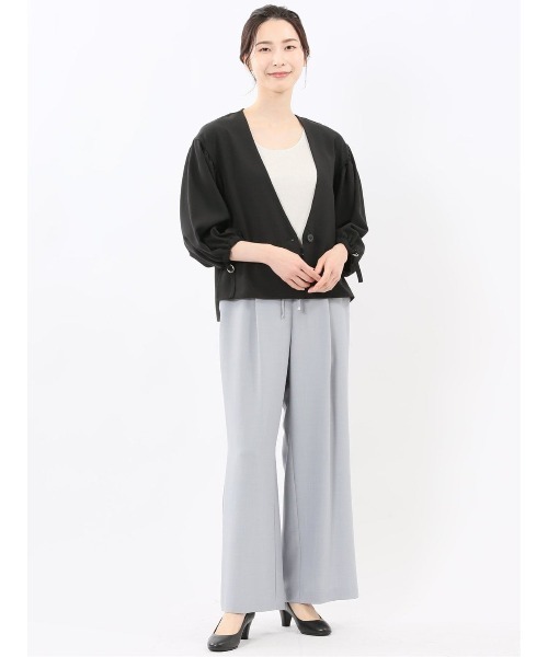 m.f.editorial（エムエフエディトリアル）の「【ストレッチ UVカット イージーケア】m.f.エディトリアル レディース ドライタッチ カルゼ シャツ アウター (セットアップ可能)（ノーカラージャケット・レディース・ベージュ/ブラック・MEDIUM/LARGE）」の9枚目の写真