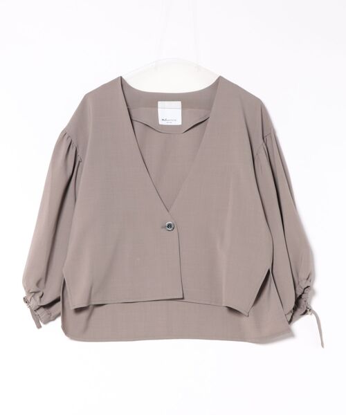 m.f.editorial（エムエフエディトリアル）の「【ストレッチ UVカット イージーケア】m.f.エディトリアル レディース ドライタッチ カルゼ シャツ アウター (セットアップ可能)（ノーカラージャケット・レディース・ベージュ/ブラック・MEDIUM/LARGE）」の16枚目の写真