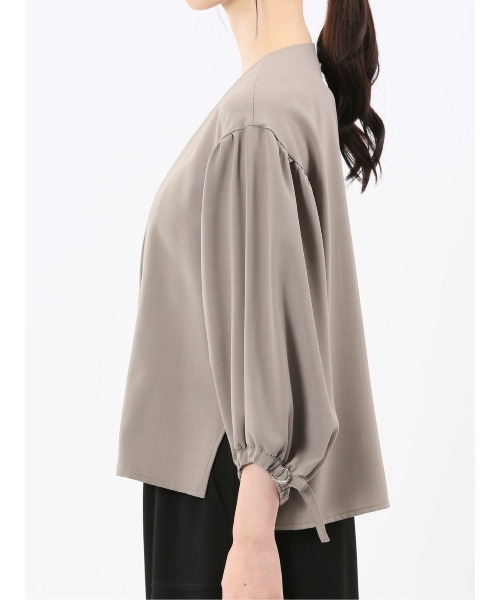 m.f.editorial（エムエフエディトリアル）の「【ストレッチ UVカット イージーケア】m.f.エディトリアル レディース ドライタッチ カルゼ シャツ アウター (セットアップ可能)（ノーカラージャケット・レディース・ベージュ/ブラック・MEDIUM/LARGE）」の22枚目の写真