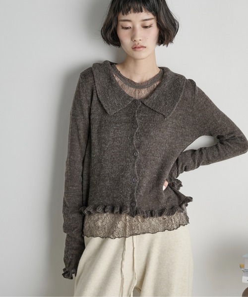 THE YOn(ザヨン)の「モヘアフリルシアーポロニットカーディガン(カーディガン/ボレロ・レディース・アイボリー/チャコールグレー/グレー/マスタード・FREE)」の3枚目の写真