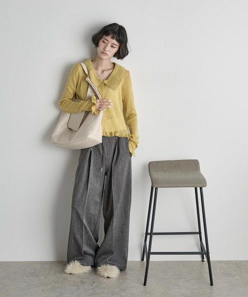 THE YOn(ザヨン)の「モヘアフリルシアーポロニットカーディガン(カーディガン/ボレロ・レディース・アイボリー/チャコールグレー/グレー/マスタード・FREE)」の21枚目の写真