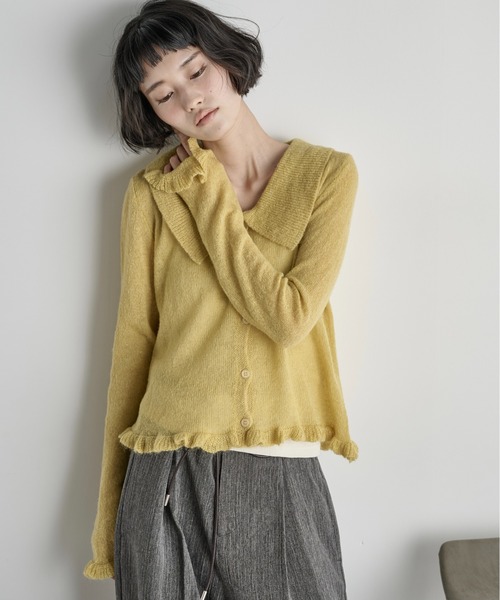 THE YOn(ザヨン)の「モヘアフリルシアーポロニットカーディガン(カーディガン/ボレロ・レディース・アイボリー/チャコールグレー/グレー/マスタード・FREE)」の15枚目の写真