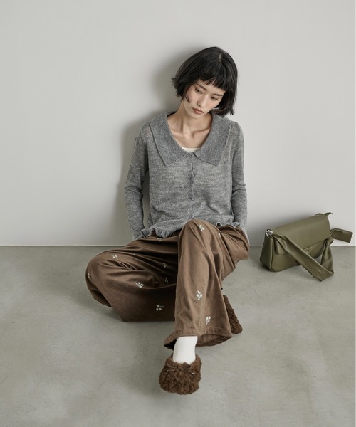 THE YOn(ザヨン)の「モヘアフリルシアーポロニットカーディガン(カーディガン/ボレロ・レディース・アイボリー/チャコールグレー/グレー/マスタード・FREE)」の12枚目の写真