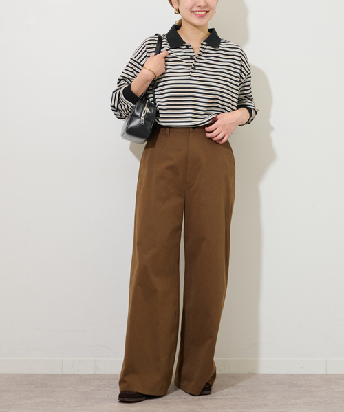 JOURNAL STANDARD relume（ジャーナルスタンダード　レリューム）の「ワッフルボーダー襟付きプルオーバー（Tシャツ/カットソー・レディース・アイボリー/ブラック・FREE）」の3枚目の写真