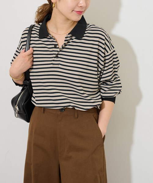 JOURNAL STANDARD relume（ジャーナルスタンダード　レリューム）の「ワッフルボーダー襟付きプルオーバー（Tシャツ/カットソー・レディース・アイボリー/ブラック・FREE）」の7枚目の写真