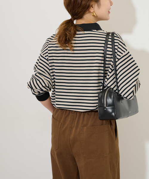 JOURNAL STANDARD relume（ジャーナルスタンダード　レリューム）の「ワッフルボーダー襟付きプルオーバー（Tシャツ/カットソー・レディース・アイボリー/ブラック・FREE）」の8枚目の写真