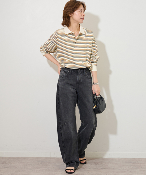 JOURNAL STANDARD relume（ジャーナルスタンダード　レリューム）の「ワッフルボーダー襟付きプルオーバー（Tシャツ/カットソー・レディース・アイボリー/ブラック・FREE）」の9枚目の写真