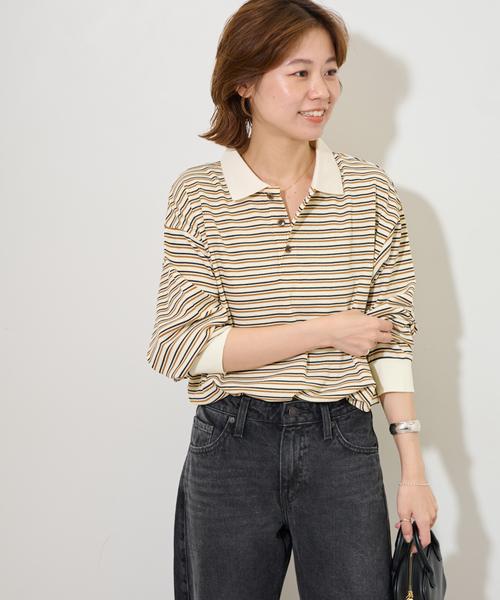 JOURNAL STANDARD relume（ジャーナルスタンダード　レリューム）の「ワッフルボーダー襟付きプルオーバー（Tシャツ/カットソー・レディース・アイボリー/ブラック・FREE）」の12枚目の写真