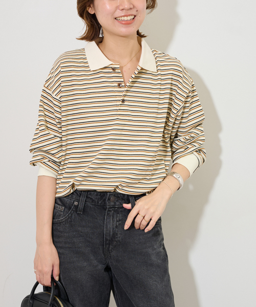 JOURNAL STANDARD relume（ジャーナルスタンダード　レリューム）の「ワッフルボーダー襟付きプルオーバー（Tシャツ/カットソー・レディース・アイボリー/ブラック・FREE）」の13枚目の写真