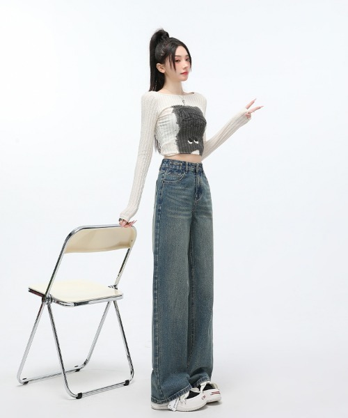 HANDO（ハンド）の「[高身長サイズMT/低身長サイズS有り]ヴィンテージウォッシュ ハイウエストワイドストレートデニムパンツ きれいめカジュアル 韓国風（デニムパンツ・レディース・ブルー・XL/S/M/L）」の7枚目の写真