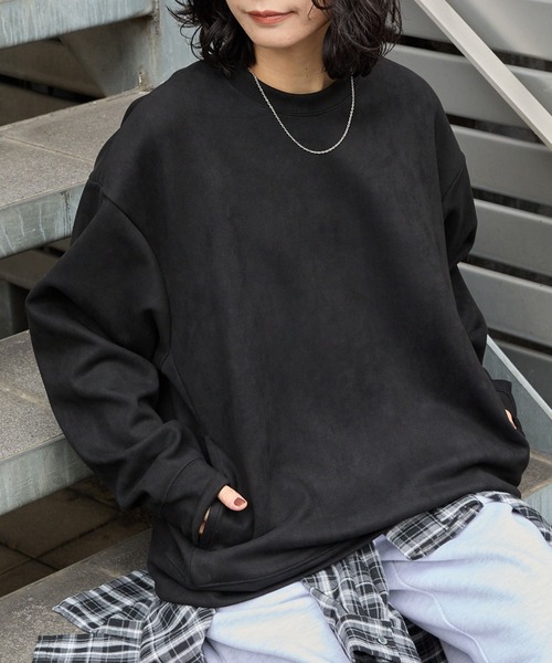 MONO-MART(モノマート)の「ブラッシュド シームポケット オーバーサイズプルオーバー(Tシャツ/カットソー・メンズ・ダークグレー/ネイビー/ライトグレー/ブラウン/ブラック/グレイッシュブルー・M/L)」の1枚目の写真