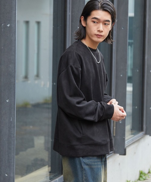 MONO-MART(モノマート)の「ブラッシュド シームポケット オーバーサイズプルオーバー(Tシャツ/カットソー・メンズ・ダークグレー/ネイビー/ライトグレー/ブラウン/ブラック/グレイッシュブルー・M/L)」の9枚目の写真