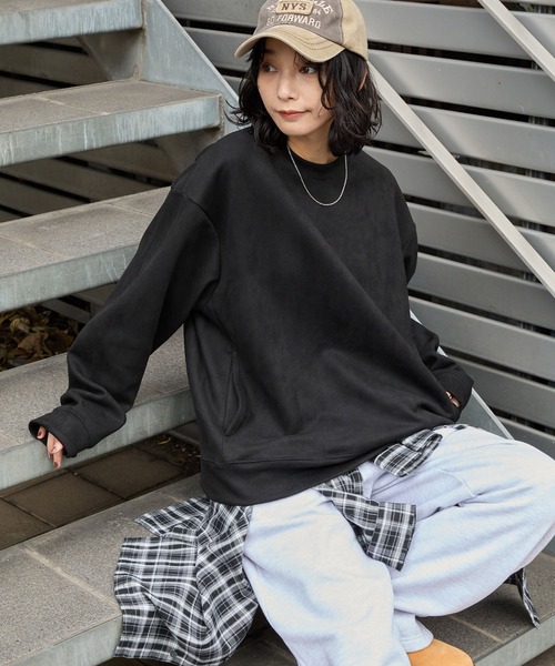 MONO-MART(モノマート)の「ブラッシュド シームポケット オーバーサイズプルオーバー(Tシャツ/カットソー・メンズ・ダークグレー/ネイビー/ライトグレー/ブラウン/ブラック/グレイッシュブルー・M/L)」の15枚目の写真