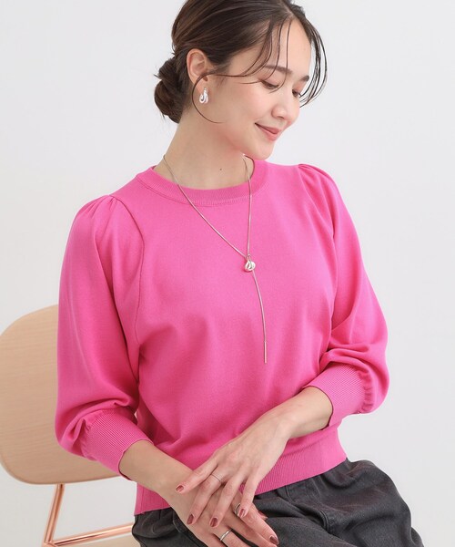 DRESKIP（ドレスキップ）の「【洗濯機可/S-LL/アンサンブル可】8分袖で手元を華奢に魅せる さらっとタッチニット（ニット/セーター・レディース・グレー/ブラック/ブラウン系/ベージュ/ピンク系/ブルー・01/02/03/04）」の6枚目の写真