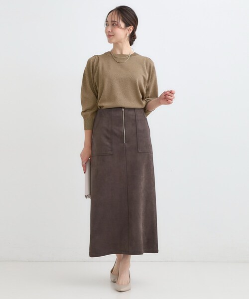 DRESKIP（ドレスキップ）の「【洗濯機可/S-LL/アンサンブル可】8分袖で手元を華奢に魅せる さらっとタッチニット（ニット/セーター・レディース・グレー/ブラック/ブラウン系/ベージュ/ピンク系/ブルー・01/02/03/04）」の11枚目の写真