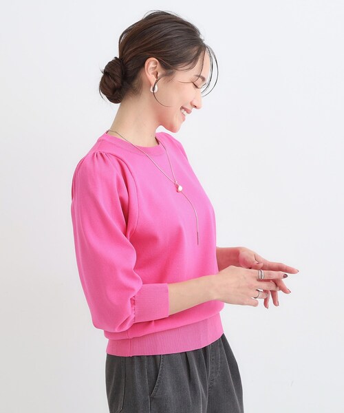 DRESKIP（ドレスキップ）の「【洗濯機可/S-LL/アンサンブル可】8分袖で手元を華奢に魅せる さらっとタッチニット（ニット/セーター・レディース・グレー/ブラック/ブラウン系/ベージュ/ピンク系/ブルー・01/02/03/04）」の18枚目の写真