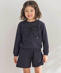 BeBe Petits Pois Vert（ベベプチポワヴェール）の「【店舗限定】リボンチュールトップス＋ショートパンツセットアップ(95~150㎝)（セットアップ・キッズ）」