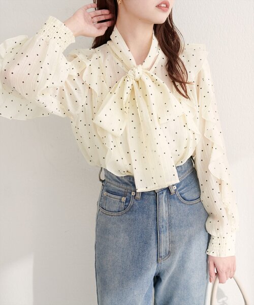 natural couture（ナチュラルクチュール）の「〈mizukoto〉ボウタイフリルブラウス（シャツ/ブラウス・レディース・ネイビー/ミント/その他1・FREE）」の7枚目の写真