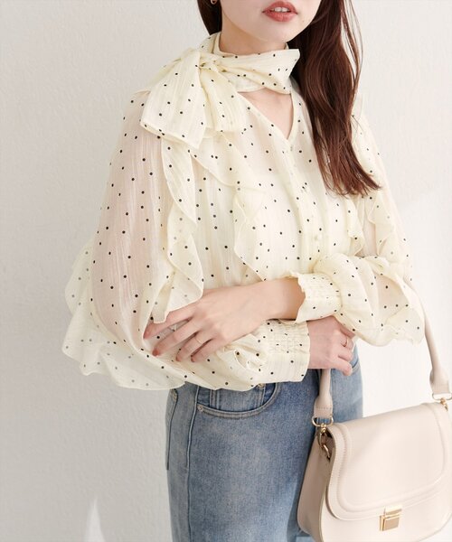 natural couture（ナチュラルクチュール）の「〈mizukoto〉ボウタイフリルブラウス（シャツ/ブラウス・レディース・ネイビー/ミント/その他1・FREE）」の6枚目の写真