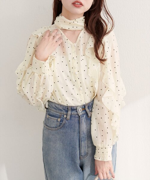 natural couture（ナチュラルクチュール）の「〈mizukoto〉ボウタイフリルブラウス（シャツ/ブラウス・レディース・ネイビー/ミント/その他1・FREE）」の5枚目の写真