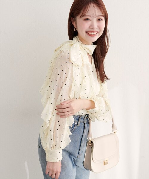 natural couture（ナチュラルクチュール）の「〈mizukoto〉ボウタイフリルブラウス（シャツ/ブラウス・レディース・ネイビー/ミント/その他1・FREE）」の8枚目の写真