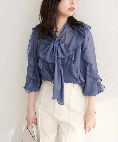 natural couture（ナチュラルクチュール）の「〈mizukoto〉ボウタイフリルブラウス（シャツ/ブラウス・レディース・ネイビー/ミント/その他1・FREE）」の21枚目の写真