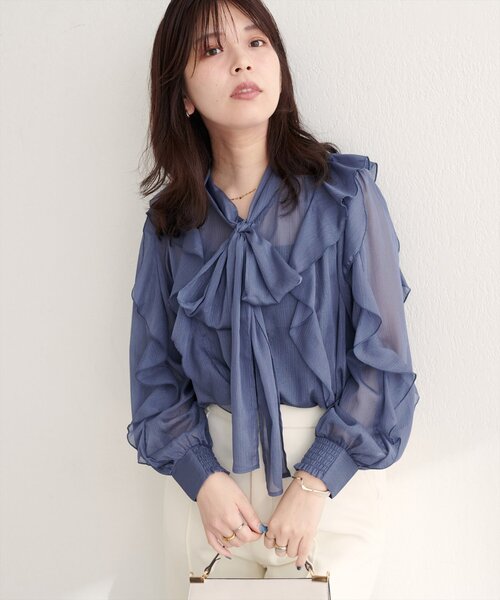 natural couture（ナチュラルクチュール）の「〈mizukoto〉ボウタイフリルブラウス（シャツ/ブラウス・レディース・ネイビー/ミント/その他1・FREE）」の22枚目の写真