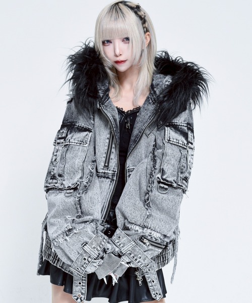 REFLEM レフレム デニムフリンジN2Bジャケット/グレー REFLEM/レフレム』デニムフリンジN2Bジャケット（ブルゾン）｜REFLEM