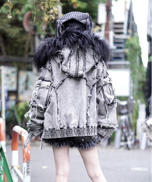 REFLEM レフレム デニムフリンジN2Bジャケット/グレー REFLEM/レフレム』デニムフリンジN2Bジャケット（ブルゾン）｜REFLEM