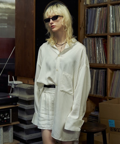 JOSEMOON SATIN STRIPE SHIRT/ジョゼムーンサテンストライプシャツ