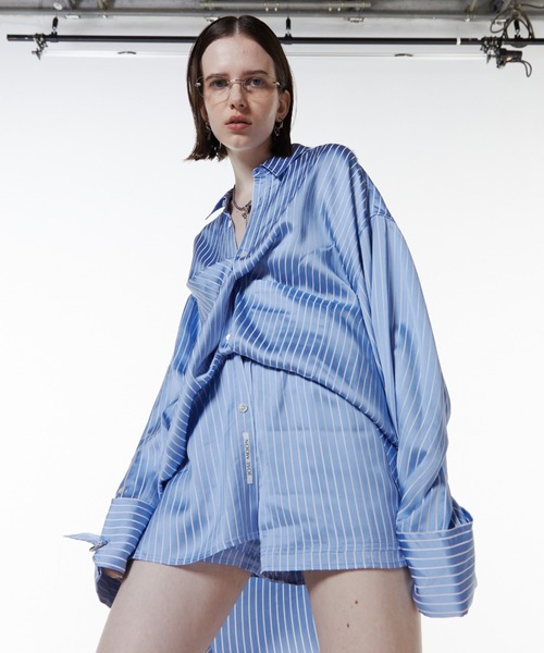 JOSE MOON(ジョゼムーン)の「JOSEMOON SATIN STRIPE SHIRT/ジョゼムーンサテンストライプシャツ(シャツ/ブラウス・レディース・ブラック/サックスブルー/ホワイト/ブラウン・FREE)」の22枚目の写真