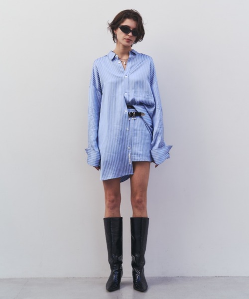 JOSE MOON(ジョゼムーン)の「JOSEMOON SATIN STRIPE SHIRT/ジョゼムーンサテンストライプシャツ(シャツ/ブラウス・レディース・ブラック/サックスブルー/ホワイト/ブラウン・FREE)」の9枚目の写真