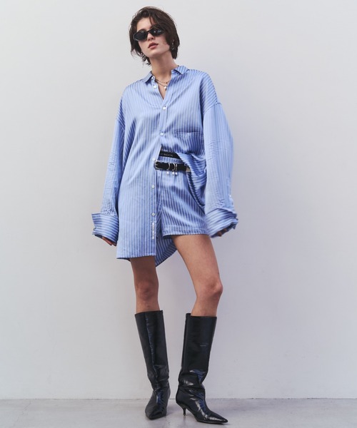 JOSE MOON(ジョゼムーン)の「JOSEMOON SATIN STRIPE SHIRT/ジョゼムーンサテンストライプシャツ(シャツ/ブラウス・レディース・ブラック/サックスブルー/ホワイト/ブラウン・FREE)」の14枚目の写真