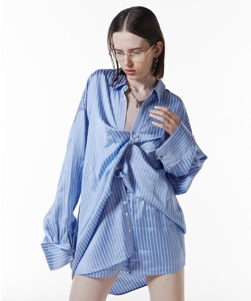 JOSE MOON(ジョゼムーン)の「JOSEMOON SATIN STRIPE SHIRT/ジョゼムーンサテンストライプシャツ(シャツ/ブラウス・レディース・ブラック/サックスブルー/ホワイト/ブラウン・FREE)」の17枚目の写真