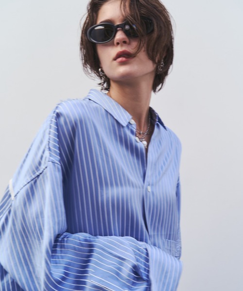 JOSE MOON(ジョゼムーン)の「JOSEMOON SATIN STRIPE SHIRT/ジョゼムーンサテンストライプシャツ(シャツ/ブラウス・レディース・ブラック/サックスブルー/ホワイト/ブラウン・FREE)」の13枚目の写真