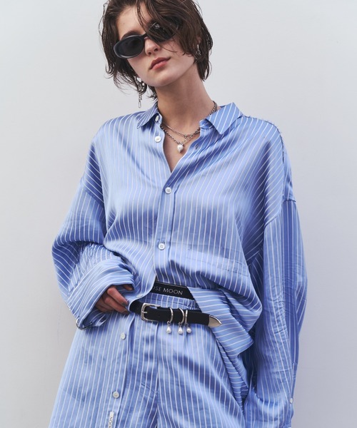 JOSE MOON(ジョゼムーン)の「JOSEMOON SATIN STRIPE SHIRT/ジョゼムーンサテンストライプシャツ(シャツ/ブラウス・レディース・ブラック/サックスブルー/ホワイト/ブラウン・FREE)」の11枚目の写真