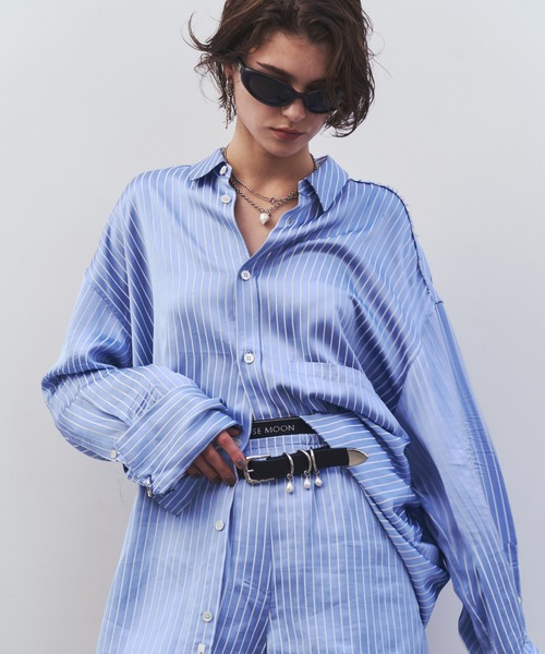 JOSE MOON(ジョゼムーン)の「JOSEMOON SATIN STRIPE SHIRT/ジョゼムーンサテンストライプシャツ(シャツ/ブラウス・レディース・ブラック/サックスブルー/ホワイト/ブラウン・FREE)」の12枚目の写真