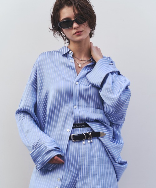JOSE MOON(ジョゼムーン)の「JOSEMOON SATIN STRIPE SHIRT/ジョゼムーンサテンストライプシャツ(シャツ/ブラウス・レディース・ブラック/サックスブルー/ホワイト/ブラウン・FREE)」の8枚目の写真