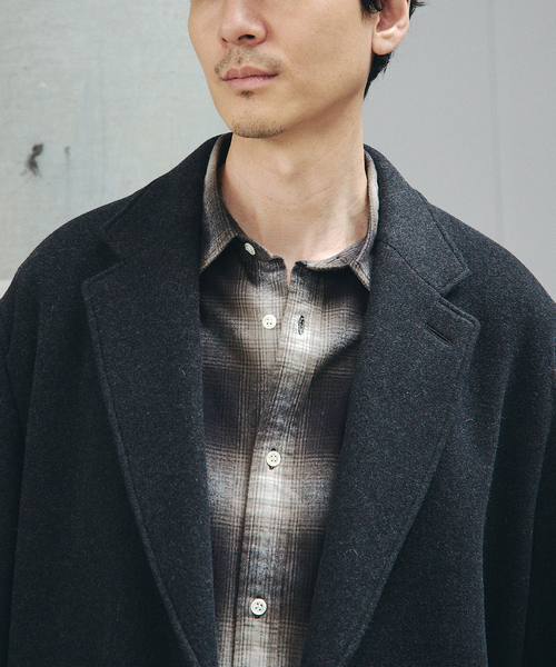 JOURNAL STANDARD（ジャーナルスタンダード）の「S140 ウール モッサ オーバー ジャケット（その他アウター・メンズ・グレー/ブラック系その他/ネイビー・MEDIUM/SMALL/LARGE）」の9枚目の写真