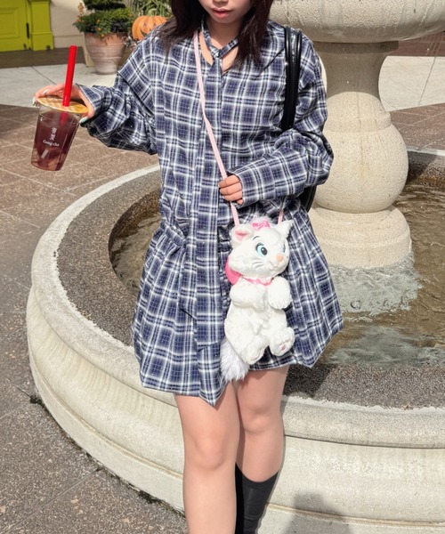 nemne store(ネンネストア)の「チェックバルーンシャツワンピ(ワンピース・レディース・ネイビー/ブラウン/ブラック・SMALL/MEDIUM)」の8枚目の写真