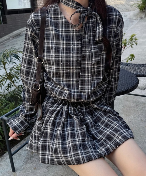 nemne store(ネンネストア)の「チェックバルーンシャツワンピ(ワンピース・レディース・ネイビー/ブラウン/ブラック・SMALL/MEDIUM)」の5枚目の写真