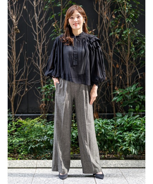 Banana Republic（バナナリパブリック）の「ワイドレッグ フランネル ドローストリング プルオンパンツ（その他パンツ・レディース・チェック/ブラウン/マルチ・M/S/L/XS）」の6枚目の写真