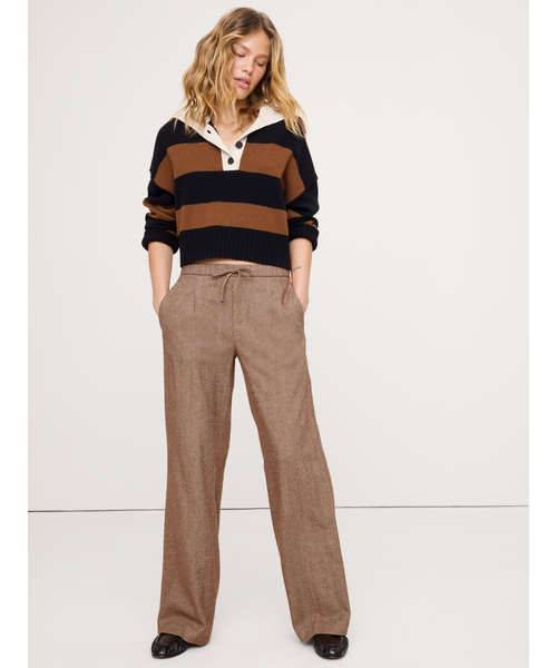 Banana Republic（バナナリパブリック）の「ワイドレッグ フランネル ドローストリング プルオンパンツ（その他パンツ・レディース・チェック/ブラウン/マルチ・M/S/L/XS）」の8枚目の写真