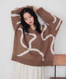 【forksy.】とろけるニュアンスラインオーバーサイズVネックニット