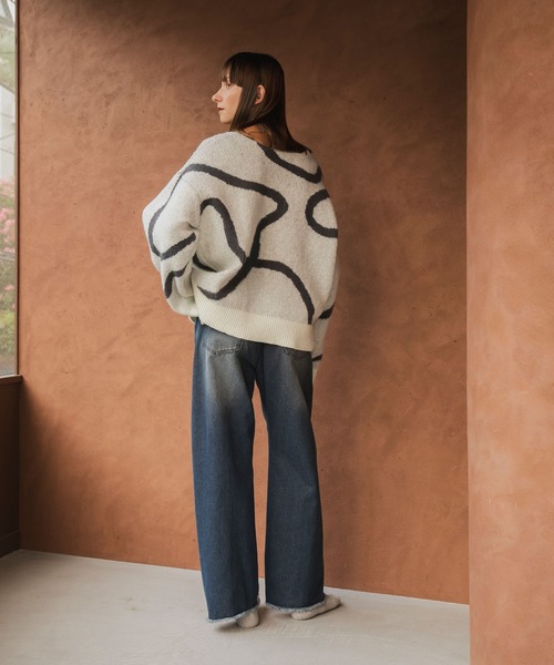 専用です❀ forksy.】とろけるニュアンスラインオーバーサイズVネックニット