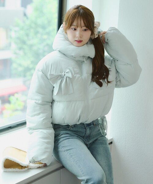 Another Branch olive des olive（アナザーブランチオリーブデオリーブ）の「2WAYリボン中綿ブルゾン（ブルゾン・レディース・ミント/ピンク/オフホワイト/ブラック/サックスブルー・FREE）」の6枚目の写真