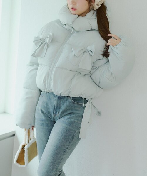 Another Branch olive des olive（アナザーブランチオリーブデオリーブ）の「2WAYリボン中綿ブルゾン（ブルゾン・レディース・ミント/ピンク/オフホワイト/ブラック/サックスブルー・FREE）」の10枚目の写真