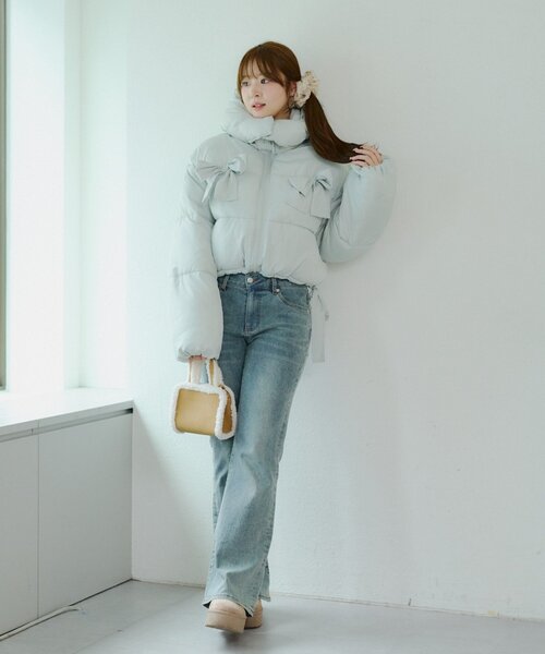 Another Branch olive des olive（アナザーブランチオリーブデオリーブ）の「2WAYリボン中綿ブルゾン（ブルゾン・レディース・ミント/ピンク/オフホワイト/ブラック/サックスブルー・FREE）」の12枚目の写真